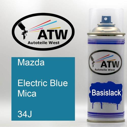 Mazda, Electric Blue Mica, 34J: 400ml Sprühdose, von ATW Autoteile West.